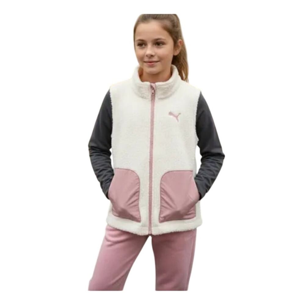 Puma girls sz 3T Cream & Mauve fleece Vest with full zip up front pockets